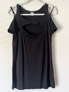 VENUS Black Cold-Shoulder Cutout Short Sleeve Top